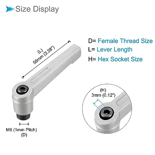 Clamping Lever Handles, M6 Female Thread 58mm Lever, Adjustable Quick Release Locking Rotating Knobs Silver Tone - (Applications: for Lathe Machinery), 2-Pieces - size: M6