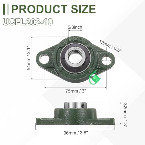 uxcell UCFL202-10 Pillow Block Bearings, 5/8 in Bore Chrome Steel, ABEC3 - size: UCFL202-10 (Bore 5/8")