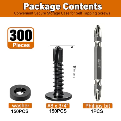 300PCS #8×3/4" Truss Head Self Tapping Screws for Metal - color: Black, size: BLK 300PCS #8×3/4"