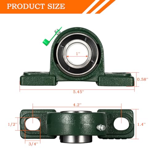 Pillow Block Bearing 1 inch Shaft Bore, Solid Cast Iron Base, Swamp Cooler Parts, Self-Aligning, UCP205-12, Pack of 2 - size: UCP-1 inch bore