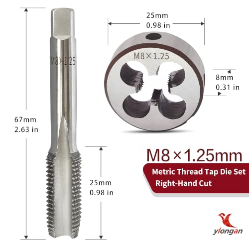 M8 x 1.25 Tap and Die Set, Metric Right-Hand M2 HSS M8x1.25 Tap Die Set - size: m8 x 1.25