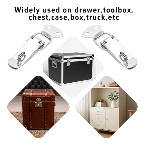 4PCS Stainless Steel Spring Loaded Toggle Latch with Padlock Hole, Catch Hasp Clamp Lock Hardware for Cabinet Wooden Case Box Chest Trunk, Silver(70mm/2.75” Overall Length) - size: 70mm/2.75”(with Padlock Hole)