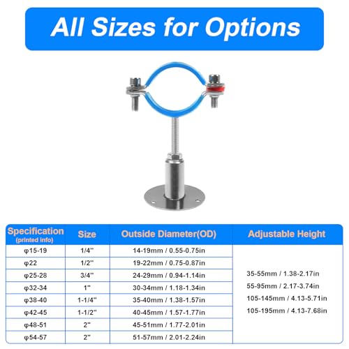 4PCS 304 Stainless Steel Wall Mount Ceiling Mount Pipe Supports,Suitable for OD Pipe 3/4"(25-28mm),Adjustable Height 100-200mm,Adjustable Pipe Strap Clamp with Screws - color: Adjustable Height 100-200mm, style: 4pcs 3/4"(25-28mm)