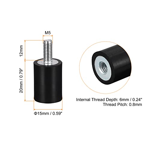 uxcell Rubber Mounts 8pcs M5 Male/Female Vibration Isolator Shock Absorber, for Garage Motor Air Compressor Car Boat Bobbins, D15mmxH20mm - size: M5x15mmx20mm