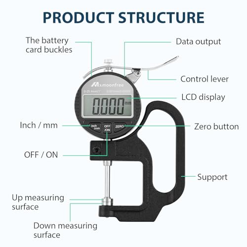 Digital Thickness Gauge 1inch, 0.00005"/0.001mm Resolution