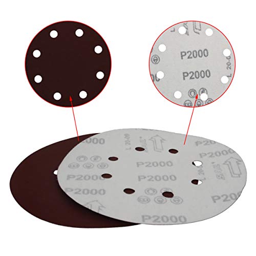 Utoolmart 10pcs 7 Inch 8 Hole Hook and Loop Sanding Disc 2000Grit Flocking Sandpaper for Random Orbit Sander - size: 2000 Grit