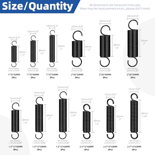 Glarks 36pcs Black Stainless Steel Extension Springs with Opening Hook Sets 12 Sizes Small Spring Tension Spring Wire Assortment for Machinery Construction Industrial - color: Black