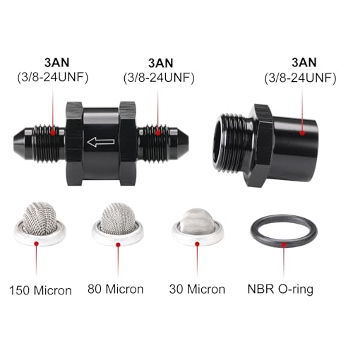 3AN Inline Fuel & Oil Feed Filter Set with 30 80 150 Micron Elements Aluminum Black - size: 3AN