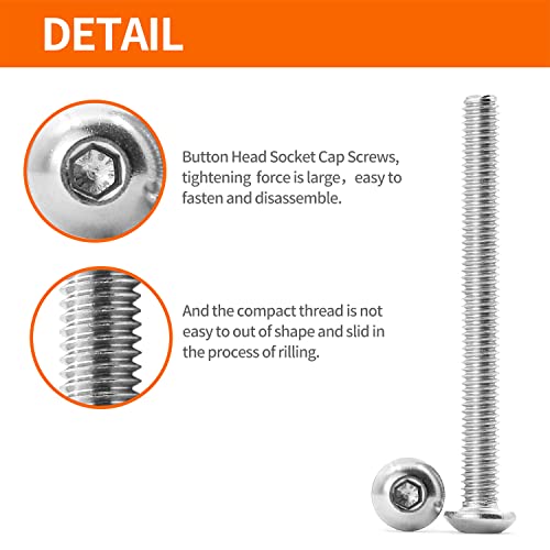 M4 x 20mm 25mm 30mm 35mm 40mm Button Head Socket Cap Screws Bolts, 304 Stainless Steel, Machine Fully Threaded, Metric Allen Hex Drive, Bright Finish, Assortment Kit 50PCS - size: M4 x 20/25/30/35/40mm (50PCS)