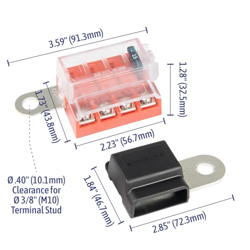Blue Sea Systems ST Blade Fuse Block Battery Terminal Mount 4 Way Circuit Kit, 100 Amps, 5024 - color: With cover, style: 4 Circuit + Neg - Terminal Mount