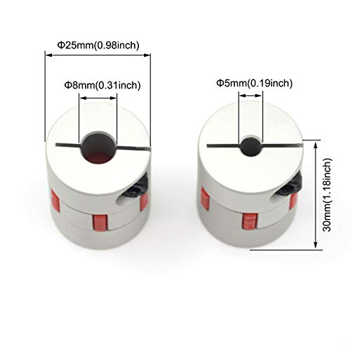 2PCS 5mm to 8mm Aluminium Plum Flexible Shaft Coupling Diameter25mm Length30mm 5x8mm Motor Connector Flexible Coupler for 3D Printer CNC Machine and Servo Stepped Motor(5x8mm) - size: 5x8mm, style: D25 L30
