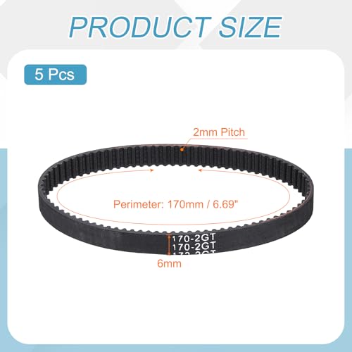 MECCANIXITY 5Pcs 170mm GT-2 Timing Belt 6mm Width 2mm Pitch Closed Loop - size: 170mm