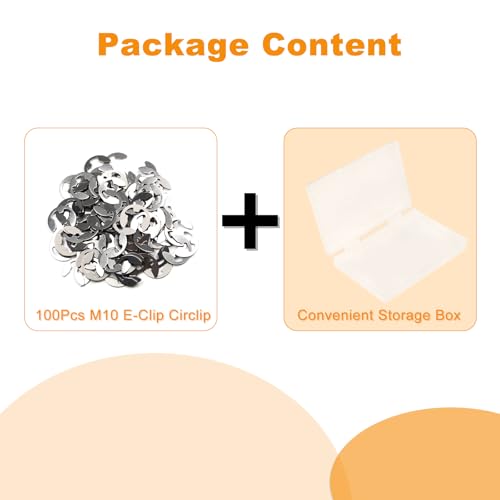 100Pcs M10 E-Clip Circlip, 304 Stainless Steel Snap Rings - color: Silver, size: M10