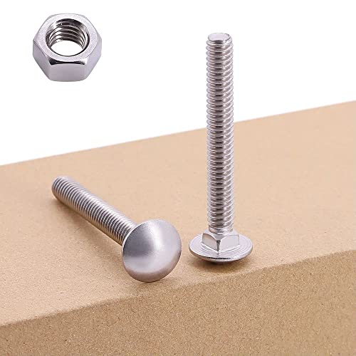 M6-1.0 x 55mm (10 Sets) Carriage Bolt DIN603 with Hex Nut DIN934, Full Coarse Thread, 304 Stainless Steel 18-8, Round Head Square Neck Screws Coach Bolt - size: M6-1.0 x 55mm