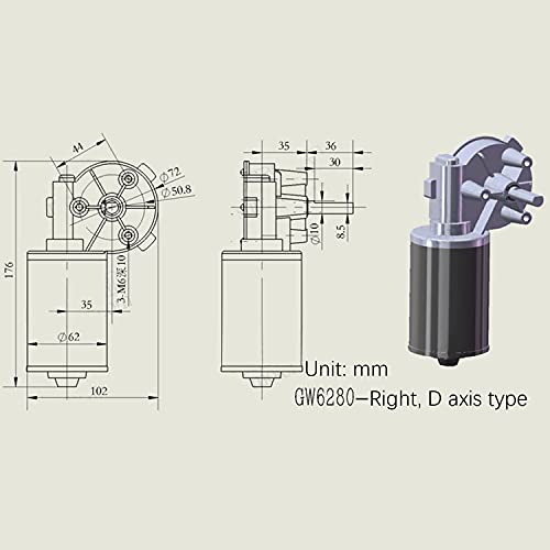 Fielect DC 24V 100RPM Reversible Worm Geared Motor High Torque Electric Gear Motor Turbine Worm Gear Box Reduction Motor, Right Shaft GW6280 - size: 24V 100RPM