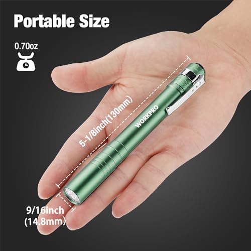 WORKPRO LED Pen Light, Aluminum Pen Flashlight, Pocket Flashlight with Clip - color: Green