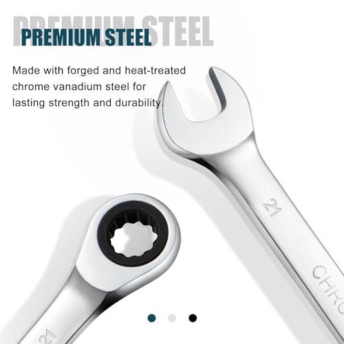 SORAKO 21mm Ratcheting Combination Wrench, Chrome Vanadium Steel Gear Wrench, Industrial Grade Cr-V Steel Gear Spanner, Household Garage Tools(Metric) - style: 1-21mm Metric