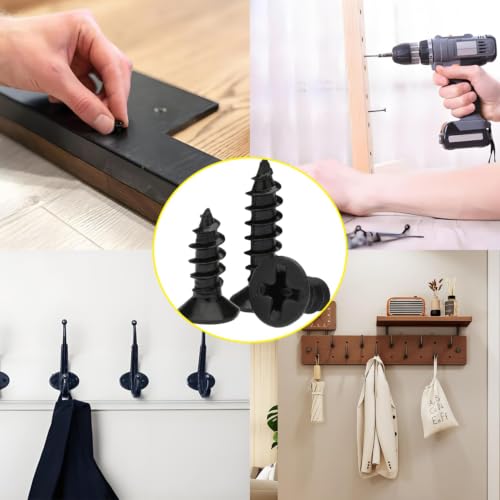 #4 Flat Head Phillips Wood Screws 150Pcs, Carbon Steel, 3/8" - color: Black, size: #4 x 3/8''-150pcs
