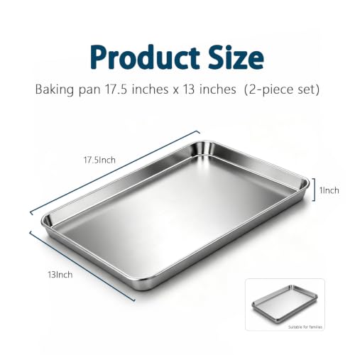 17.5×13 Inch Stainless Steel Baking Sheet, 2 Pack Heavy Duty Oven Pan