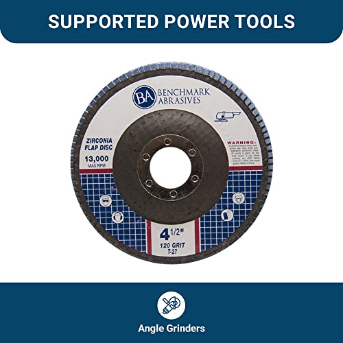 Benchmark Abrasives 4.5" x 7/8" Premium Zirconia T27 Flat Flap Discs 4 1/2 for Angle Grinder Sanding Discs, Finishing Grinding Wheels 4 1/2 Inch for Sanding Stock Rust Removal (100 Pack) - 120 Grit - style: 120 Grit | 100 Count