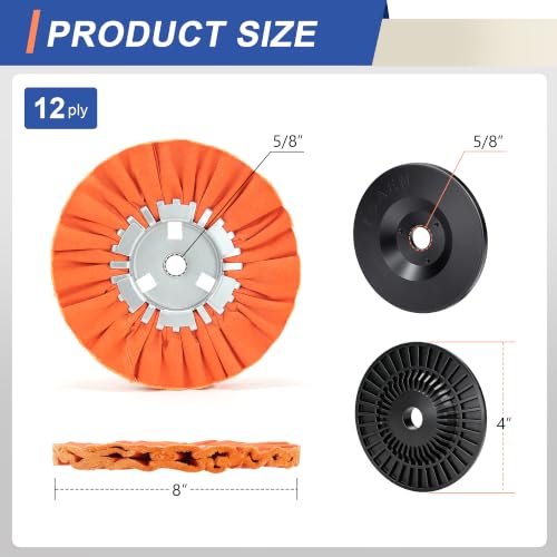 8" Orange Airway Buffing Wheel and 4 Inch Airway Flange Kit,5/8'' Arbor Hole,12 Plys/Medium Polishing for Angle Grinder - 5 PCS - color: Medium kits, size: 12plys