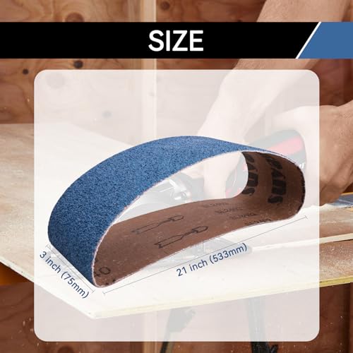 3x21 Inch Sanding Belts 21 Pcs 7 Grits Sizes (3 Each of 40/60/80/120/150/240/400 Grits) Heavy Duty Belt Sander Zirconia Belt Sander Paper for Wood, Metal, Stainless Steel, Cars, and Furniture - size: 3x21 inch