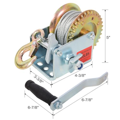 800 LBS Hand Winch with 32.8 FT Steel Cable, Heavy Duty Manual Hand Crank Winch, Two-Way Ratchet Boat Trailer Winch with 3.1:1 Gear Ratio for Boat, ATV, UTV, Trailer & Utility Pulling