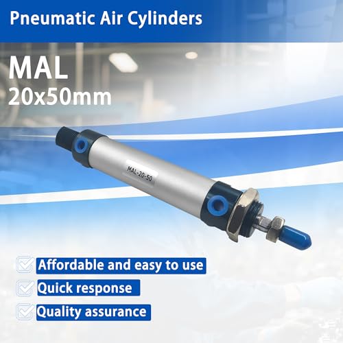 CG WEITENG Pneumatic Mini Pneumatic Cylinder MAL Single Rod Aluminum Double Acting Pneumatic Cylinder 20mm Bore 50mm Stroke(MAL20x50) - color: MAL-20 mm, size: 50 mm