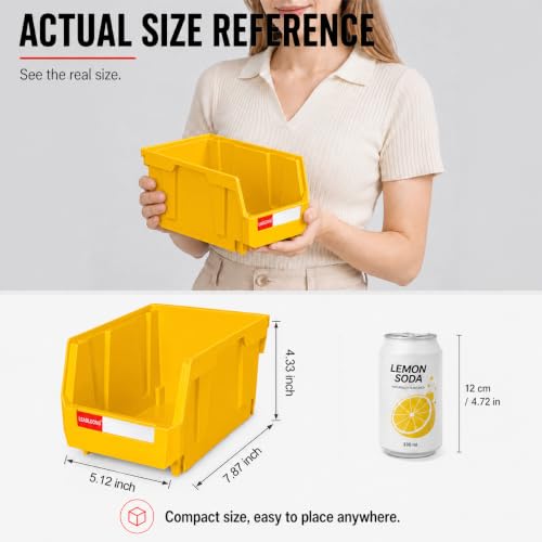12 Pack Stackable Plastic Parts Bins, 7x5x4 in, Yellow - color: Yellow-12 Pack, size: 7"x5"x4"