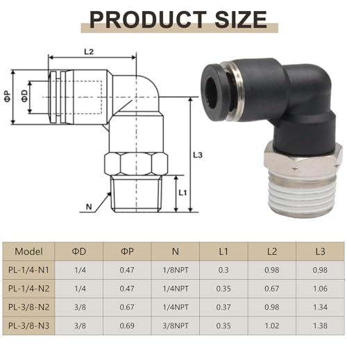10 Pcs Push to Connect Fittings Male Elbow 1/4 Inch Tube OD x 1/8 Inch NPT Thread Quick Connect Air Line Fittings 90 Degree Pneumatic Tube Fittings - size: 1/4"OD x 1/8"MNPT
