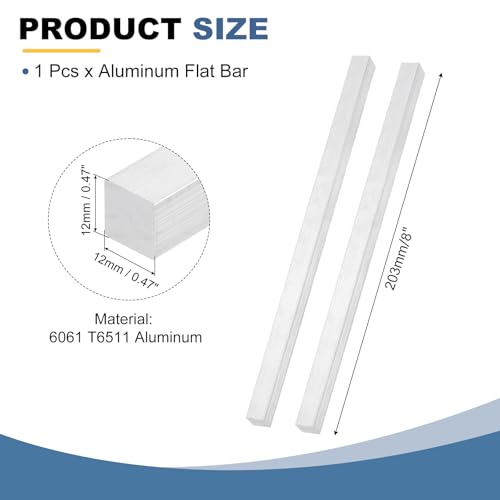 MECCANIXITY Square Aluminum Flat Bar, 1/2" Thick 1/2" Width 8" Length 6061 Aluminum Flat Plate, 12 x 12 x 203mm T6511 Solid New Mill Stock for Industrial - size: 1/2" T x 1/2" W x 8" L