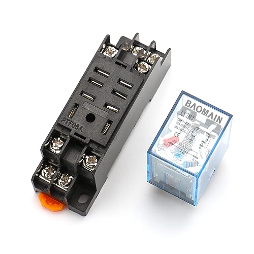 Baomain LY2NJ General Purpose Power Relay, DPDT 8 Pins Electromagnetic Power Relay Green/Red LED with DIN Rail PTF08A Socket Base (AC 12V)