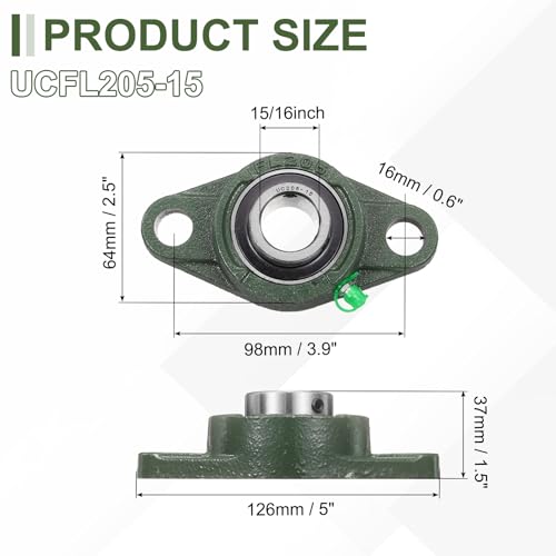 uxcell UCFL205-15 Pillow Block Bearings, 15/16 in Bore Chrome Steel, ABEC3 - size: UCFL205-15 (Bore 15/16")
