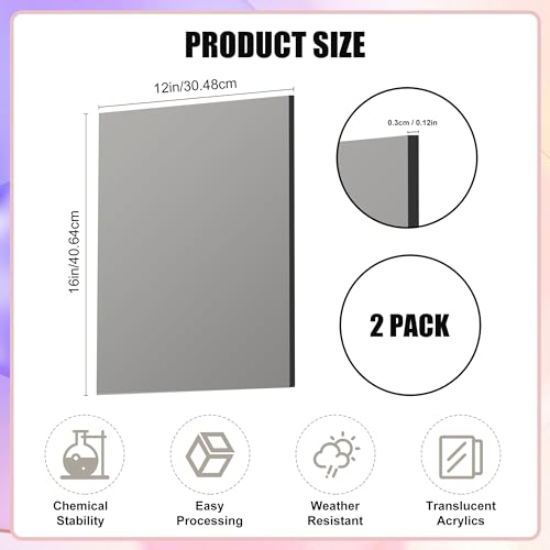 Lesnlok Gray Acrylic Sheets 1/8 inch Thick 3mm 2 Pack 12 x 16 Clear Plexiglass Sheets,for Sign,Craft,Painting,Laser Cutting,DIY Display Projects… (12"x 16", Gray, 2) - color: Gray, size: 12"x 16"