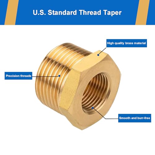 4PCS 3/4" NPT Male to 1/4" NPT Female Brass Reducer Hex Bushing, Solid Brass Pipe Fitting Adapter for Reducing Connections in Plumbing, Air Compressor, Fuel, Pneumatic Systems (3/4" MPT x 1/4" FPT) - size: 3/4" npt male to 1/4" npt female