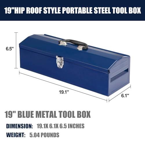2pcS Portable Tool Box, 19in Metal Tool Box, 4 Non-Slip Foot Pads, Ideal for Trailer, Mechanic, DIY-ers, Car Toolbox, Workshops, Garages, Repair Shops,Blue - size: 2P-19in-Blue
