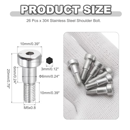MECCANIXITY 26 Pcs 304 Stainless Steel Shoulder Bolt 6mm Shoulder Dia 6mm Shoulder Length M5x0.8 Thread Hex Socket Shoulder Bolts for Hydraulic Injection Molding Machinery Industries - size: 6mm x 6mm