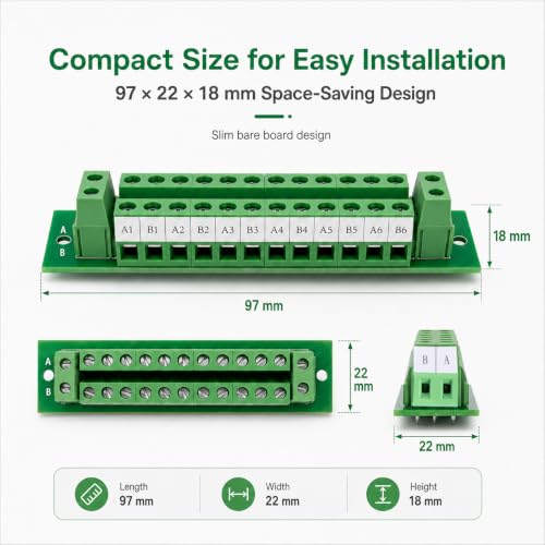 10A 48V Terminal Block Distribution Module, 2×12 Screw Terminal Power Distribution Board for Car, RV, Boat, LED, Model Railroad, and DIY Low-Voltage Wiring Projects