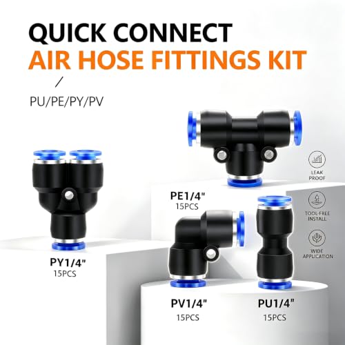 mankk 60Pcs 1/4" Push Connect Air Fittings Quick Release Pneumatic Kit - color: 60PCS