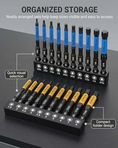 DCWecher 3-Inch Impact Hex Bit Set, 20PCS Long Allen Wrench Drill Bit Set - size: 3" 20-PCS Hex Bits (Metric & SAE)