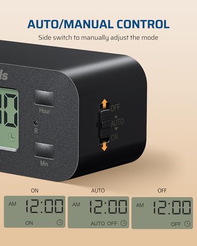 DEWENWILS Indoor 24 Hour Programmable Digital Timer Outlet, 1 Outlet,2 Pack - style: Black-2PK