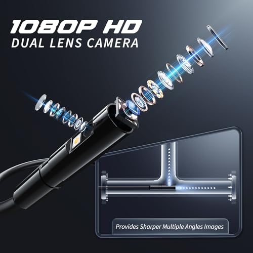 Endoscope Camera with Light, 1920P HD Borescope Tools, Dual Lens(16.5FT) - size: 16.5FT