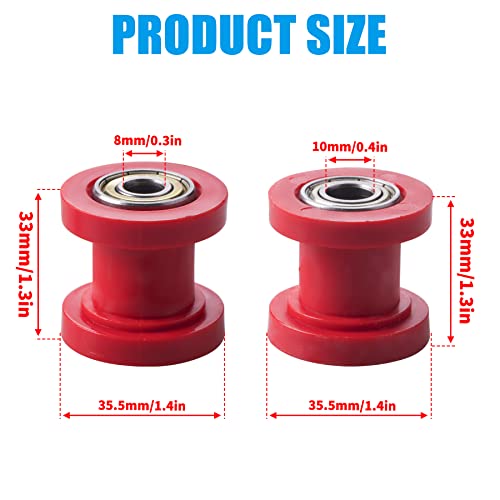 JINGKE 8mm and 10mm Chain Roller Pulley Tensioner Wheel Guide Per for Motorcycle Mini Bike Atv 125cc 140cc 160cc SSR XR125 CRF50 KLX110 Pitster Pit Dirt Bike Parts(RED)… - color: Red