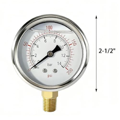 YSIL 0-200 Psi Liquid Filled Pressure Gauge 1/4”NPT Lower Mount 2PCS - size: 0-200Psi