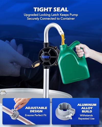 OMT 55 Gallon Drum Pump, Fuel Transfer Pump for 15 to 55 Gallon Drums - color: Black Rotary Action Aluminum Pump