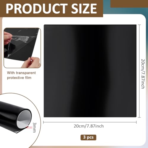 BENECREAT 3PCS Self Adhesive Silicone Sheet, 3mm Thick Black Adhesive Silicone Pad, High Temperature Resistant Gasket Material for DIY Projects and Appliance Protection, 8x8 inch - color: Black