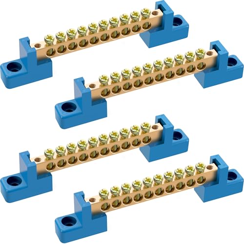Neutral Bar, 4 Pack 10-Position Brass Bus Bar Terminal Block - size: 10 Position, style: Neutral Bus Bar