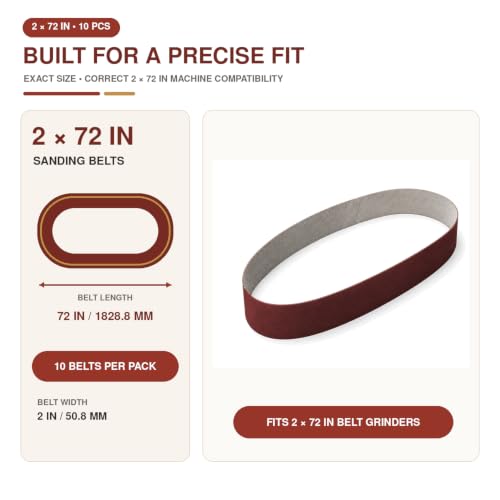 10 Pcs 2 x 72 Inch Aluminum Oxide Sanding Belt for Knife Making, Metalworking, and Woodworking, High-Performance Sharpening Belts (2 x 72-Aluminum Oxide-800 Grit) - size: 2 x 72-Aluminum Oxide-800 Grit