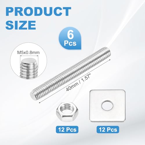 MECCANIXITY 6Set M5x40mm Fully Threaded Rod Threaded Rods Bar Studs - size: M5x40mm