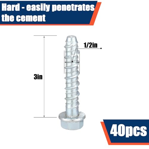 Tandefio 40 Pack 1/2 x 3 Concrete Anchors and Screw Kits Galvanized - size: 1/2" X 3"
